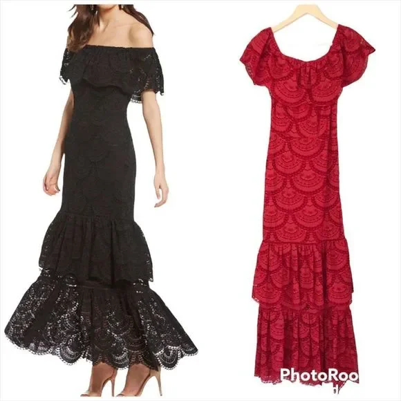 gianni bini red lace dress Gianni Bini Red Lace Midi-Dress/ Holiday Dress